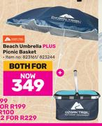 Ozark Trail Beach Umbrella Plus Picnic Basket-Both For