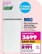 KIC 170L Top Freezer White Fridge KTF 518/2 WH