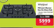 Whirlpool 750mm 5 Burner Gas On Glass Hob GOA 7523/NB1
