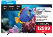 Samsung 190cm (75") Smart UHD TV UA75DU7000KXXA