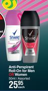 Shield Anti Perspirant Roll On For Men Or Women Assorted-50ml Each