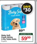Baby Soft Fresh White 2 Ply Toilet Rolls 9 Pack