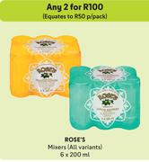 Rose's Mixers (All Variants)-For Any 2 x 6 x 200ml
