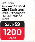 Legend 28cm/13L Prof Chef Stainless Steel Stockpot-Each