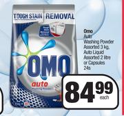 Omo Auto Washing Powder Assorted 3kg, Auto Liquid Assorted 2Ltr Or Capsules 24's Pack-Each