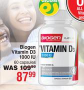 Biogen Vitamin D3 1000 IU 60 Capsules