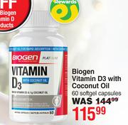 Biogen Vitamin D3 With Coconut Oil 60 Softgel Capsules