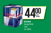 Red Bull Energy Drink Cans-4 x 250ml Per Pack