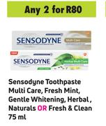 Sensodyne Toothpaste Multi Care,Fresh Mint,Gentle Whitening,Herbal,Naturals Or Fresh & Clean-2x75ml