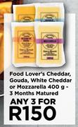 Food Lover's Cheddar, Gouda, White Cheddar Or Mozzarella-For 3 x 400g
