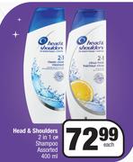 Head & Shoulders 2 In 1 Shampoo Assorted-400ml Each