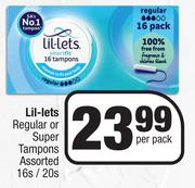 Lil-Lets Regular Or Super Tampons Assorted-16s/20s Per Pack