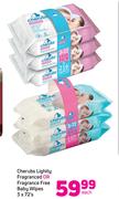 Cherubs Lightly Fragranced Or Fragrance Free Baby Wipes-3 x 72's Each