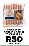 Food Lover's Chicken & Cheese Viennas-660g Per Pack
