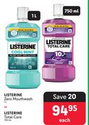 Listerine Zero Mouthwash 1L Or Listerine Total Care 750ml-Each