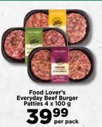 Food Lover's Everyday Beef Burger Patties-4 x 100g Per Pack