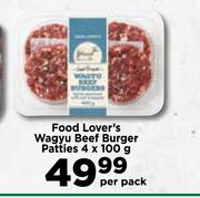 Food Lover's Wagyu Beef Burger Patties-4 x 100g Per Pack