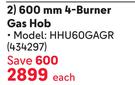 Hisense 600mm 4-Burner Gas Hob 434297