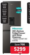 Hisense 222Ltr Bottom Fridge/Freezer With Water Dispenser 435178