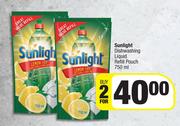0Sunlight Dishwashing Liquid Refill Pouch-For 2 x 750ml
