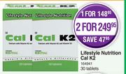Lifestyle Nutrition Cal K2-For 1 x 30 Tablets