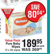 Huggies Value Pack Pure Baby Wipes 12 x 56 Wipes-Per Pack