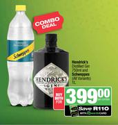 Hendrick's Distilled Gin 750ml & Schweppes 1L-Per Combo