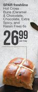 Spar Freshline Hot Cross Buns (Caramel & Chocolate, Chocolate, Extra Spicy & Raisin Free)-6s Per Tra