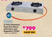 Cadac 2 Plate Stainless Steel Gas Stove With Hose & Regulator 193E