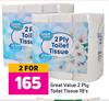 Great Value 2 Ply Toilet Tissue-For 2 x 18's Pack
