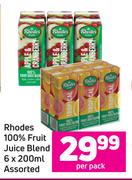 Rhodes 100% Fruit Juice Blend Assorted-6 x 200ml Per Pack