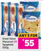 Great Value Macaroni Or Spaghetti-For Any 5 x 500g