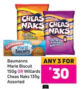 Baumanns Marie Biscuit 150g Or Willards Cheas Naks 135g Assorted-For Any 3