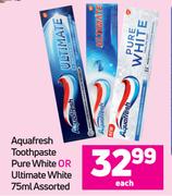 Aquafresh Toothpaste Pure White Or Ultimate White Assorted-75ml Each