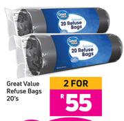 Great Value Refuse Bags-For 2 x 20's Pack
