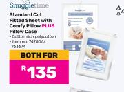 Snuggletime Standard Cot Fitted Sheet With Comfy Pillow Plus Pillow Case-For Both