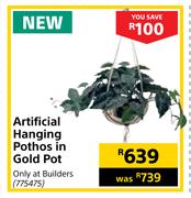 Artificial Hanging Pothos In Gold Pot