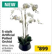 5 Stalk Artificial Potted Orchid