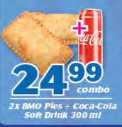2 x BMO Pies + Coca Cola Soft Drink-300ml Combo