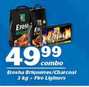 Etosha Briquettes/Charcoal-3Kg + Fire Lighters-Combo