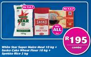 White Star Super Maize Meal 10Kg + Sasko Cake Wheat Flour 10kg + Spekko Rice 2Kg Combo