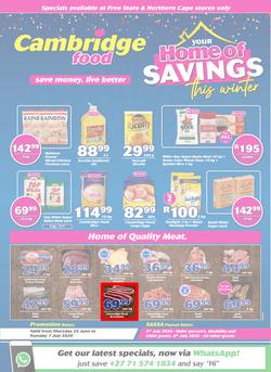 Cambridge Food Free State & Northern Cape : Home Of Savings (25 June - 7 July 2020), page 1