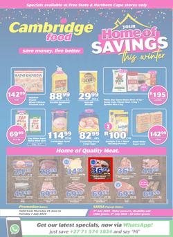 Cambridge Food Free State & Northern Cape : Home Of Savings (25 June - 7 July 2020), page 1