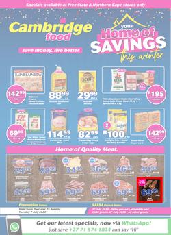 Cambridge Food Free State & Northern Cape : Home Of Savings (25 June - 7 July 2020), page 1