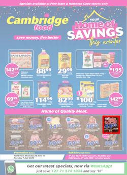 Cambridge Food Free State & Northern Cape : Home Of Savings (25 June - 7 July 2020), page 1