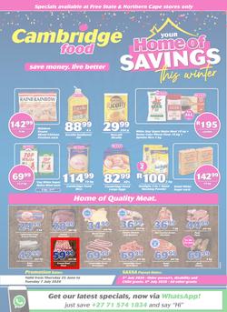 Cambridge Food Free State & Northern Cape : Home Of Savings (25 June - 7 July 2020), page 1