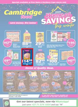 Cambridge Food Free State & Northern Cape : Home Of Savings (25 June - 7 July 2020), page 1