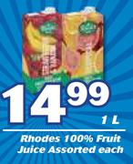 Rhodes 100% Fruit Juice Assorted-1Ltr Each