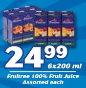 Fruitree 100% Fruit Juice Assorted-6x200ml Each