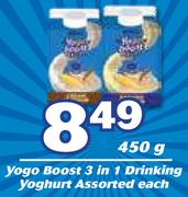 Yogo Boost 3 In 1 Drinking Yoghurt Assorted-450g Each